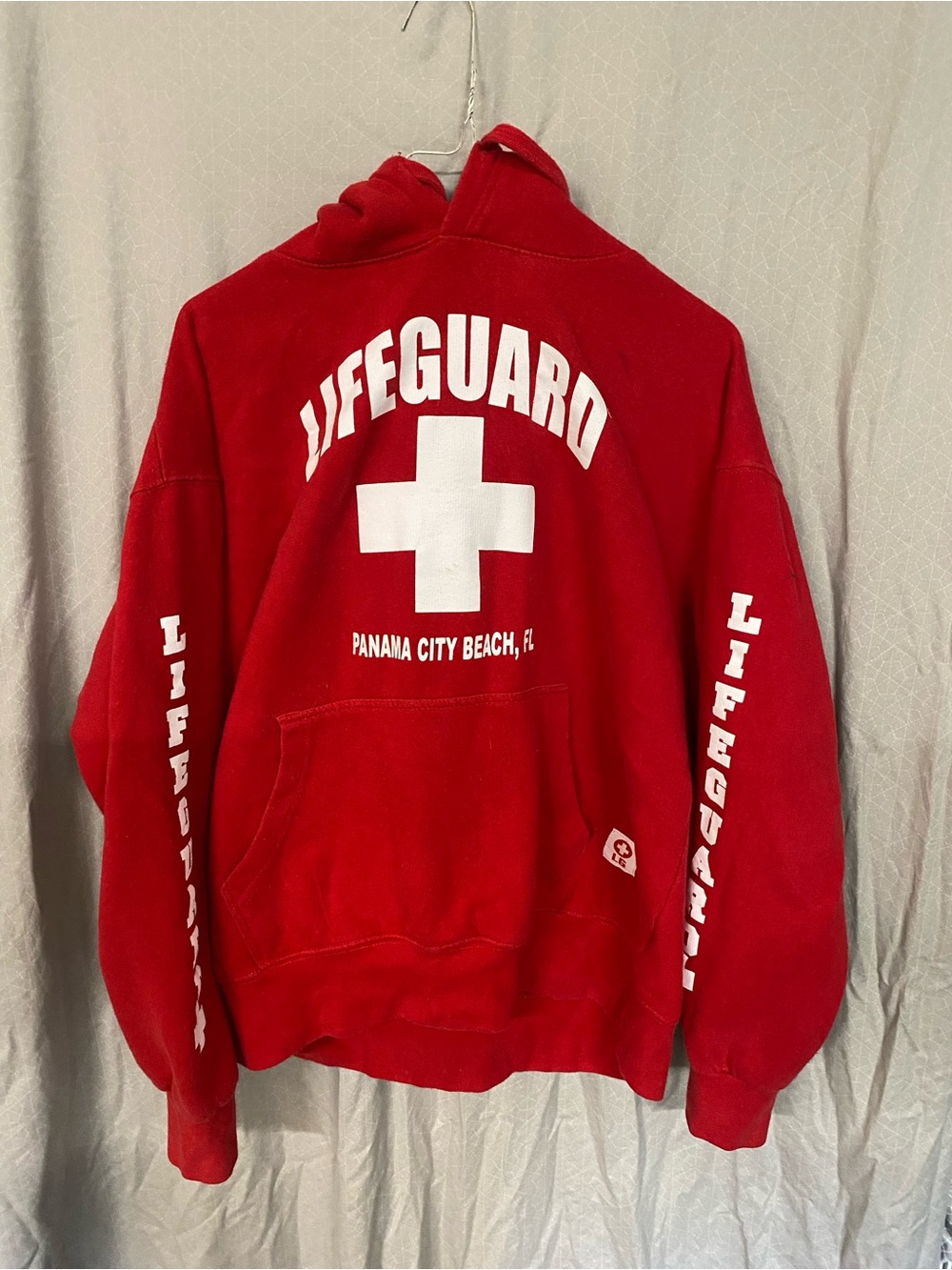 Red Lifeguard Hoodie with White Cross - Panama City Beach